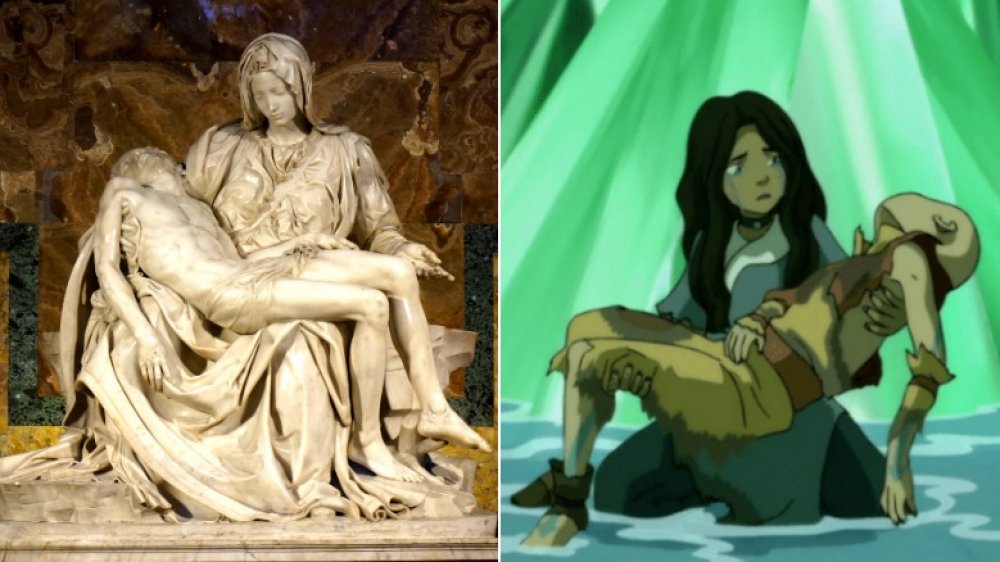 La Pieta by Michelangelo and Katara holding Aang in Avatar: The Last Airbender