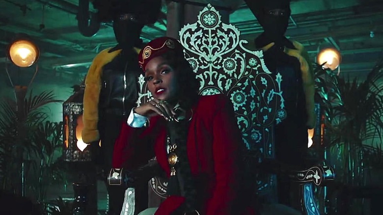 Janelle Monáe on throne in Django Jane video