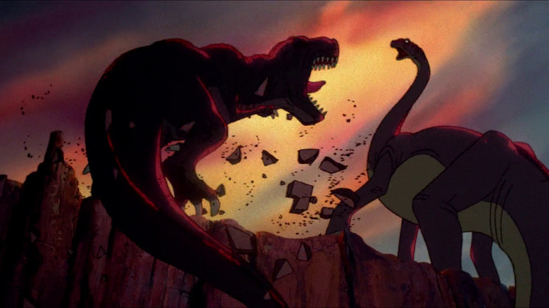 Sharptooth fighting Littlefoot's mother