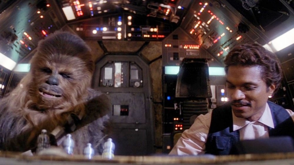 Peter Mayhew and Billy Dee Williams in The Empire Strikes Back