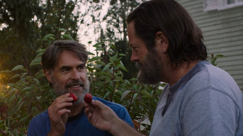 Frank and Bill eating strawberries