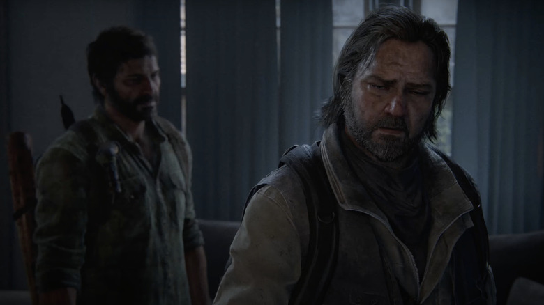 Joel watching Bill tear up in The Last of Us