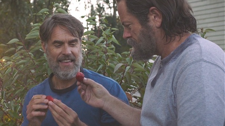 Frank and Bill eating strawberries 