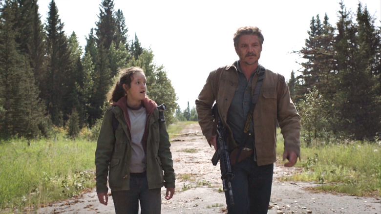 Bella Ramsey as Ellie and Pedro Pascal as Joel on The Last of Us