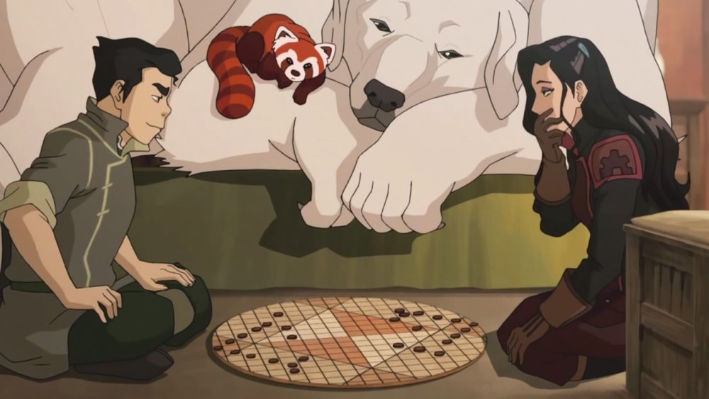 Asami and Bolin play a game in The Legend of Korra