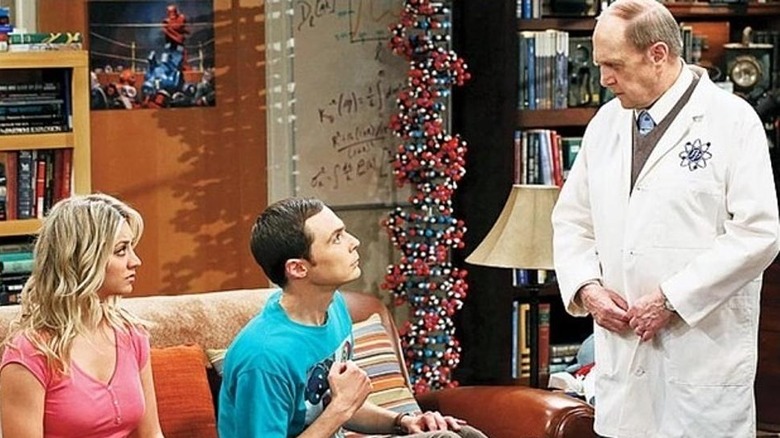 Professor Proton talks to Penny and Sheldon