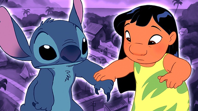 Lilo holding Stitch's hand