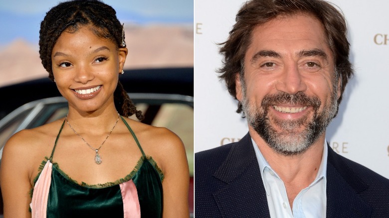 Split photo of Halle Bailey and Javier Bardem