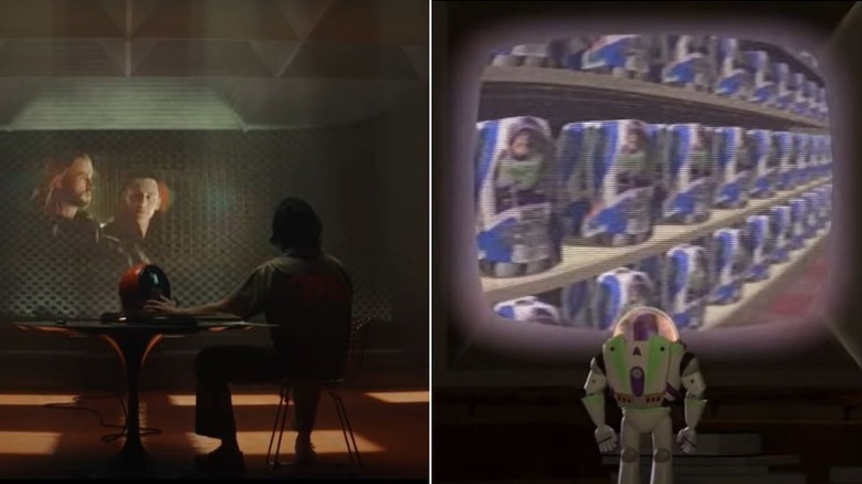 Loki watches film, Buzz Lightyear watches TV