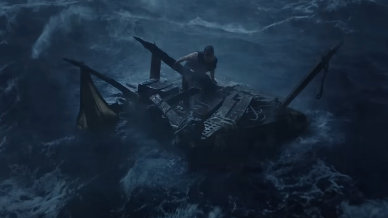 A shipwrecked survivor in a storm