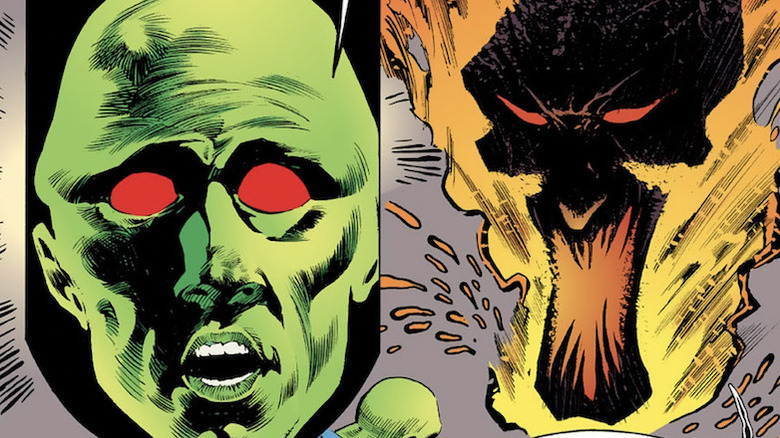 Martian Manhunter looking at Morpheus as a flaming skull