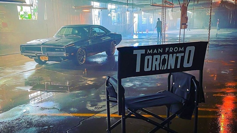 An empty chair on the set of The Man from Toronto