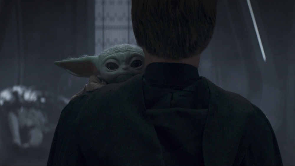 Luke Skywalker holding Grogu