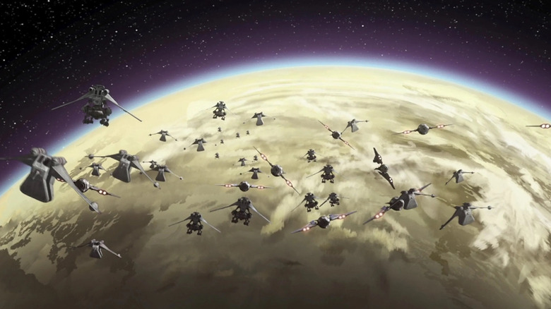 Ships flying towards Mandalore