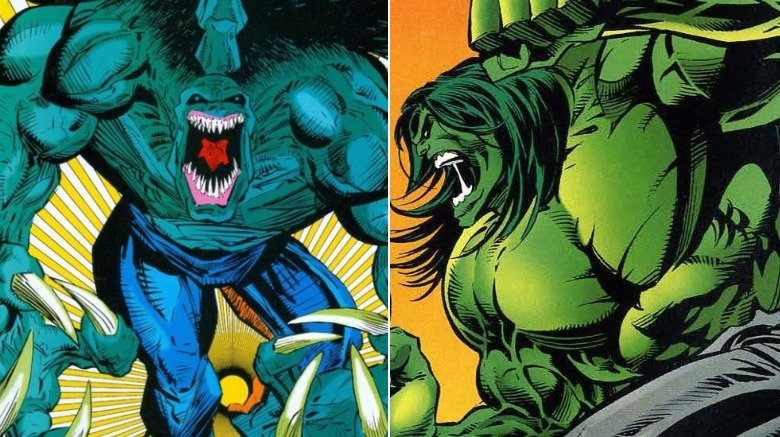 Split image of Hulk 2099 and the long-haired future Hulk