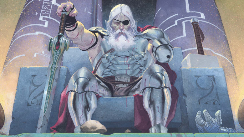 King Thor with one hand sits on his throne