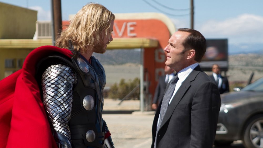 Chris Hemsworth as Thor and Clark Gregg as Agent Coulson in Thor