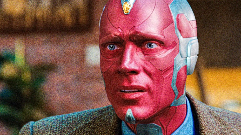 Paul Bettany as Vision wearing tweed jacket in WandaVision