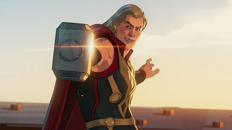 Thor pointing Mjolnir