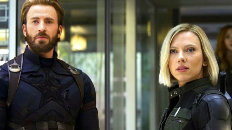 Captain America and Black Widow indoors