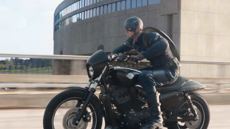 Captain America riding a motorcycle