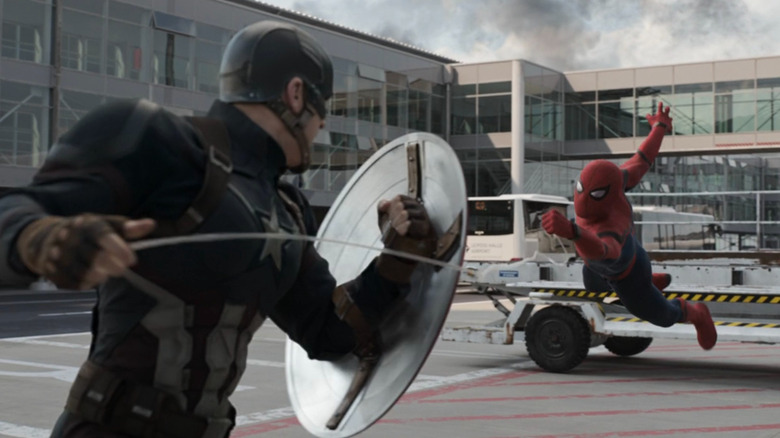 Captain America and Spider-Man fighting