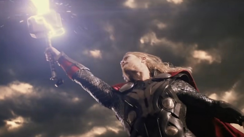 Thor wielding his hammer of lightning