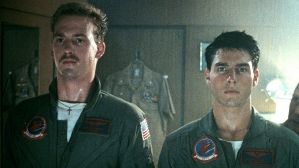 Anthony Edwards and Tom Cruise as Nick "Goose" Bradshaw and Lieutenant Pete "Maverick" Mitchell in 1986's Top Gun