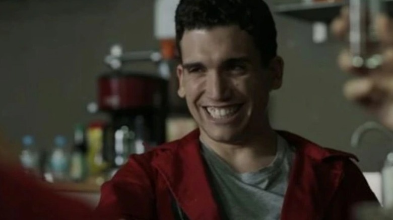 Denver laughing in Money Heist.