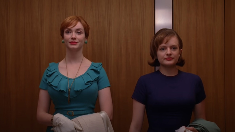 Joan and Peggy in elevator