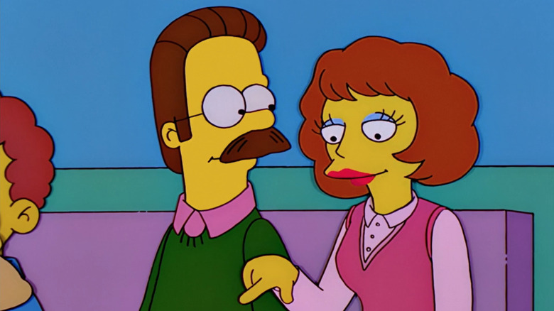 Maude and Ned Flanders sitting