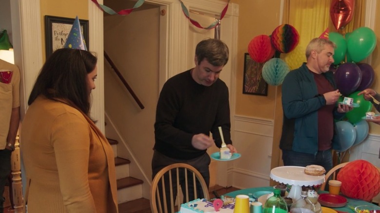 Nathan organizing a fake birthday party for Adam in "The Rehearsal"