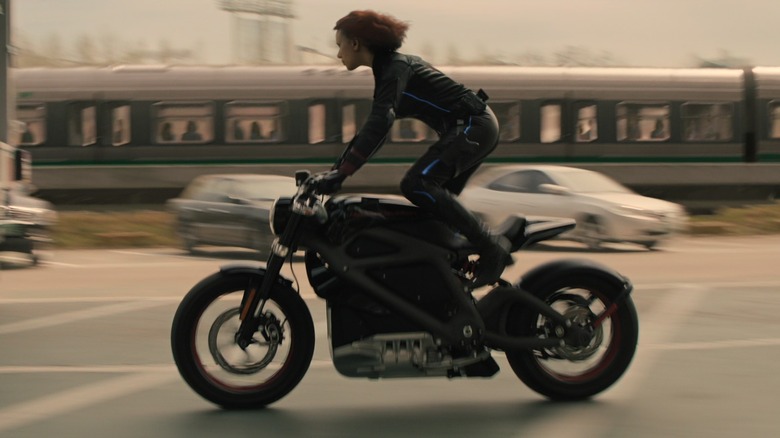 Black Widow rides her Harley-Davidson LiveWire in Age of Ultron