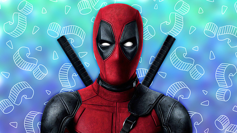 Deadpool on question mark background