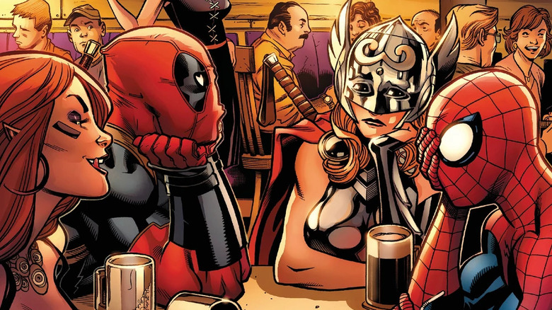 Deadpool and Spider-Man double date