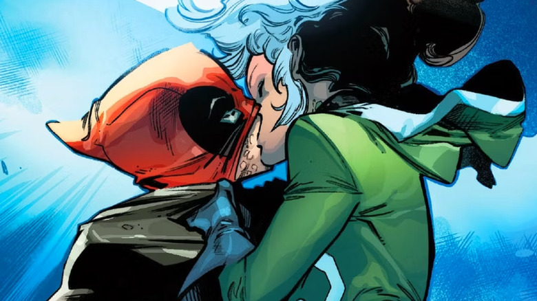 Rogue and Deadpool kiss