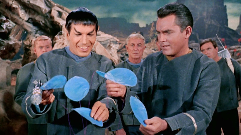 Pike and Spock examine an alien world