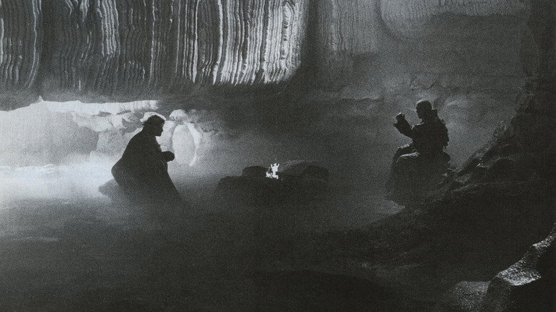 Frankenstein and The Creature in a cave