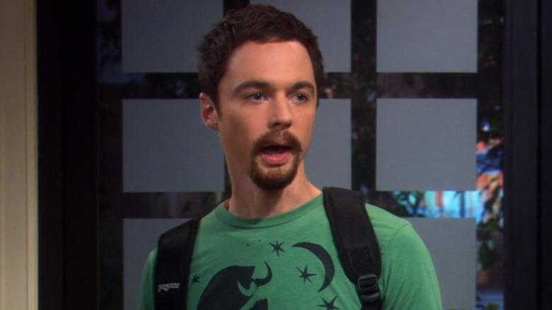 Sheldon with beard mouth open