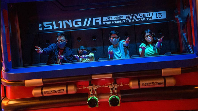 Guests on WEB Slingers at Avengers Campus in Disney California Adventure Park