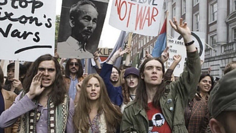 Richard Neville and Louise Ferrier at a protest