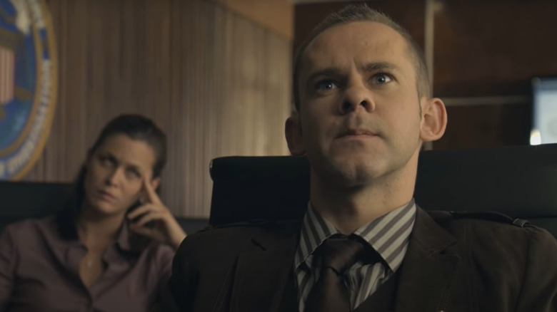 Dominic Monaghan looking serious