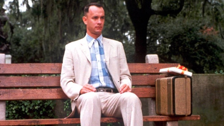 Forrest Gump sits on bench