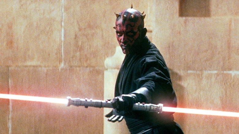 Maul reveals his double-bladed lightsaber