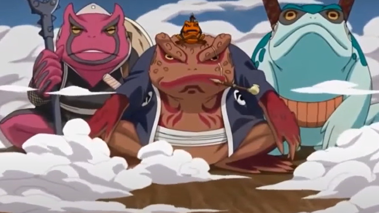 Naruto standing atop the toads