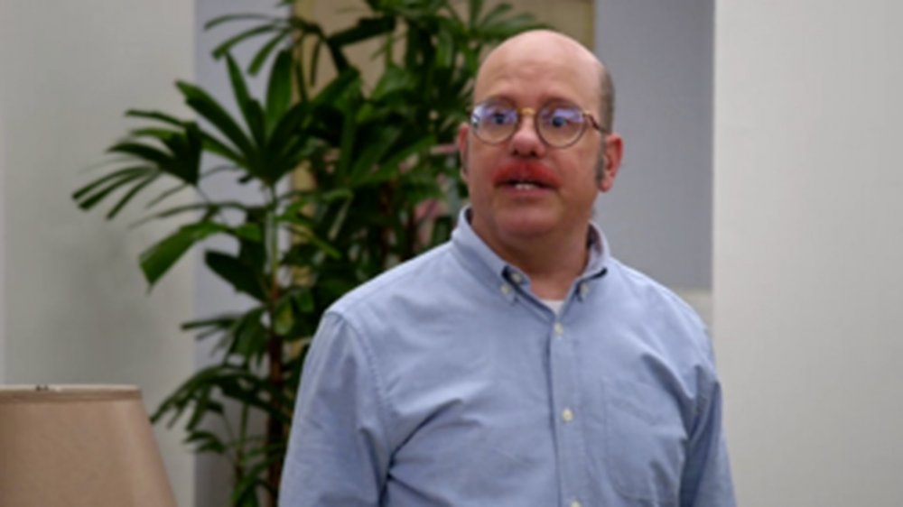 David Cross as Tobias Fünke, sporting a pink mustache, on Arrested Development