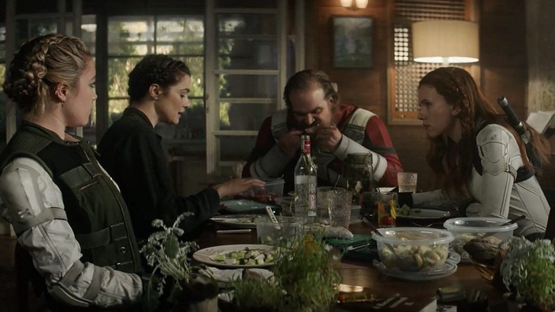 Family eating dinner in Black Widow