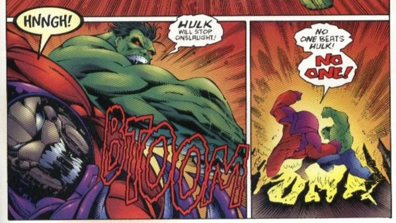 Hulk clashing with Onslaught in 1996's Onslaught: Marvel Universe #1