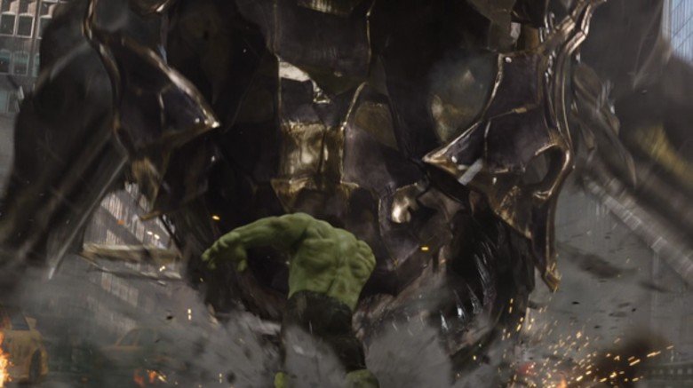 Hulk punching a Chitauri Leviathan in 2012's Avengers