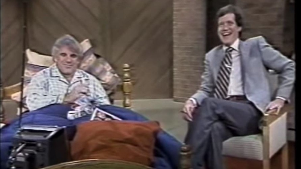 Steve Martin in bed David Letterman laughing